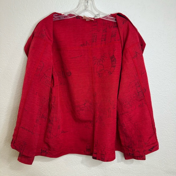 Chico’s Design Blouse Silk Linen Blend Printed Button-Up Red Size 2 - Picture 12 of 14